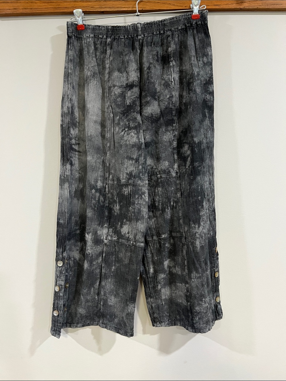 Cottonways - 2, gray tie dye, slub light weight cotton wide leg, cropped pants